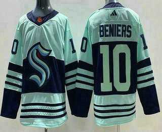 Mens Seattle Kraken #10 Matthew Beniers Light Green 2022 Reverse Retro Authentic Jersey->seattle kraken->NHL Jersey